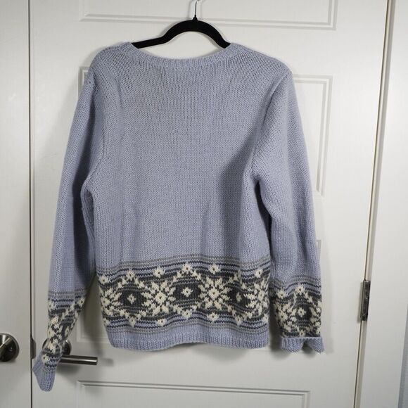 VTG Preview International 100% Wool Zip Up Blue Heavy Cardigan Fair isle Trim XL - Picture 3 of 4